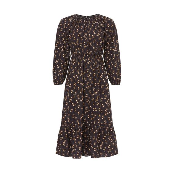 Rails Sal Black Floral Print Long Sleeve Midi Dress Size Medium - Picture 5 of 14